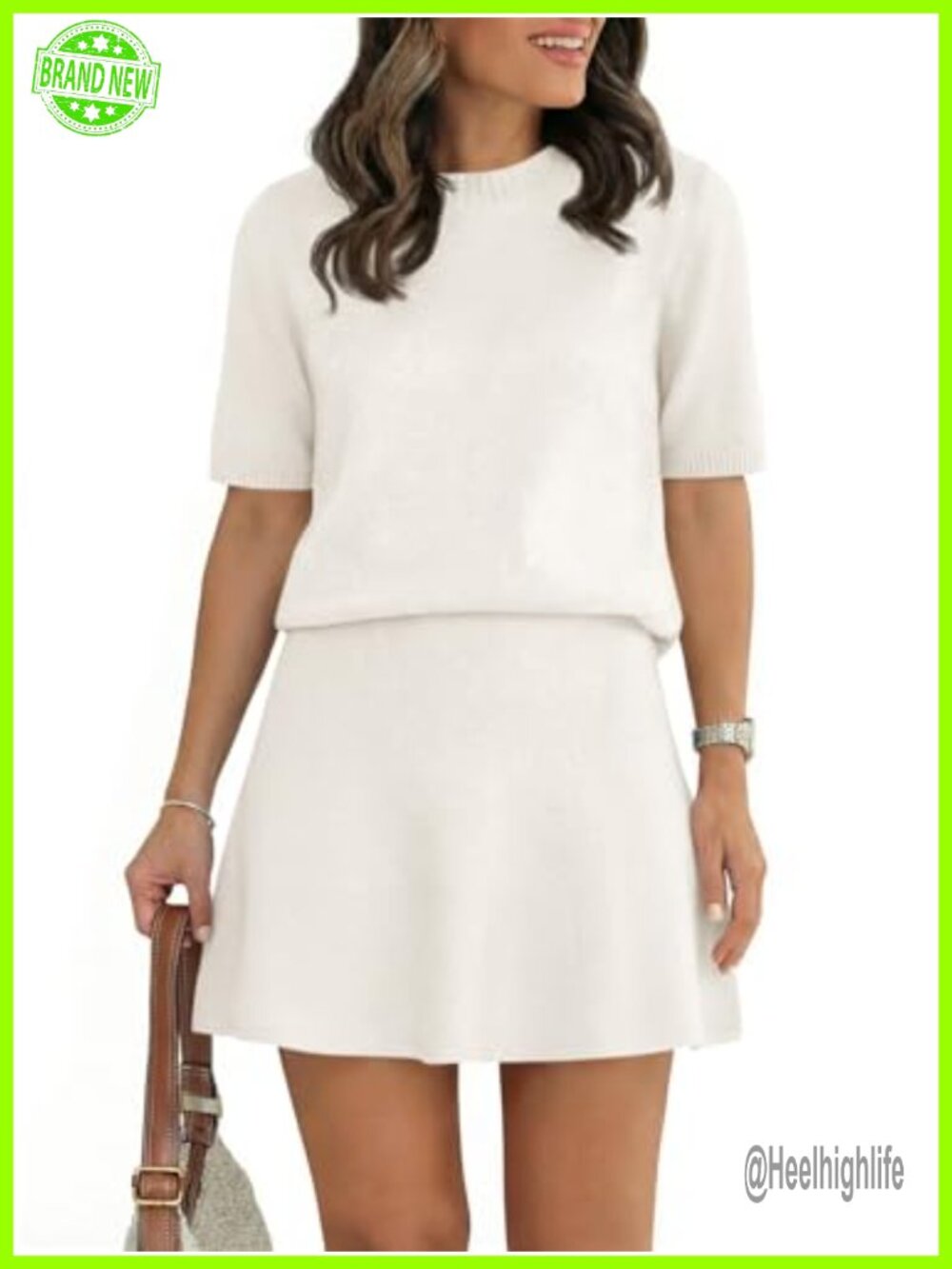 Knitted 2 Piece Mini Skirt Set Sweater Top Short Sleeve